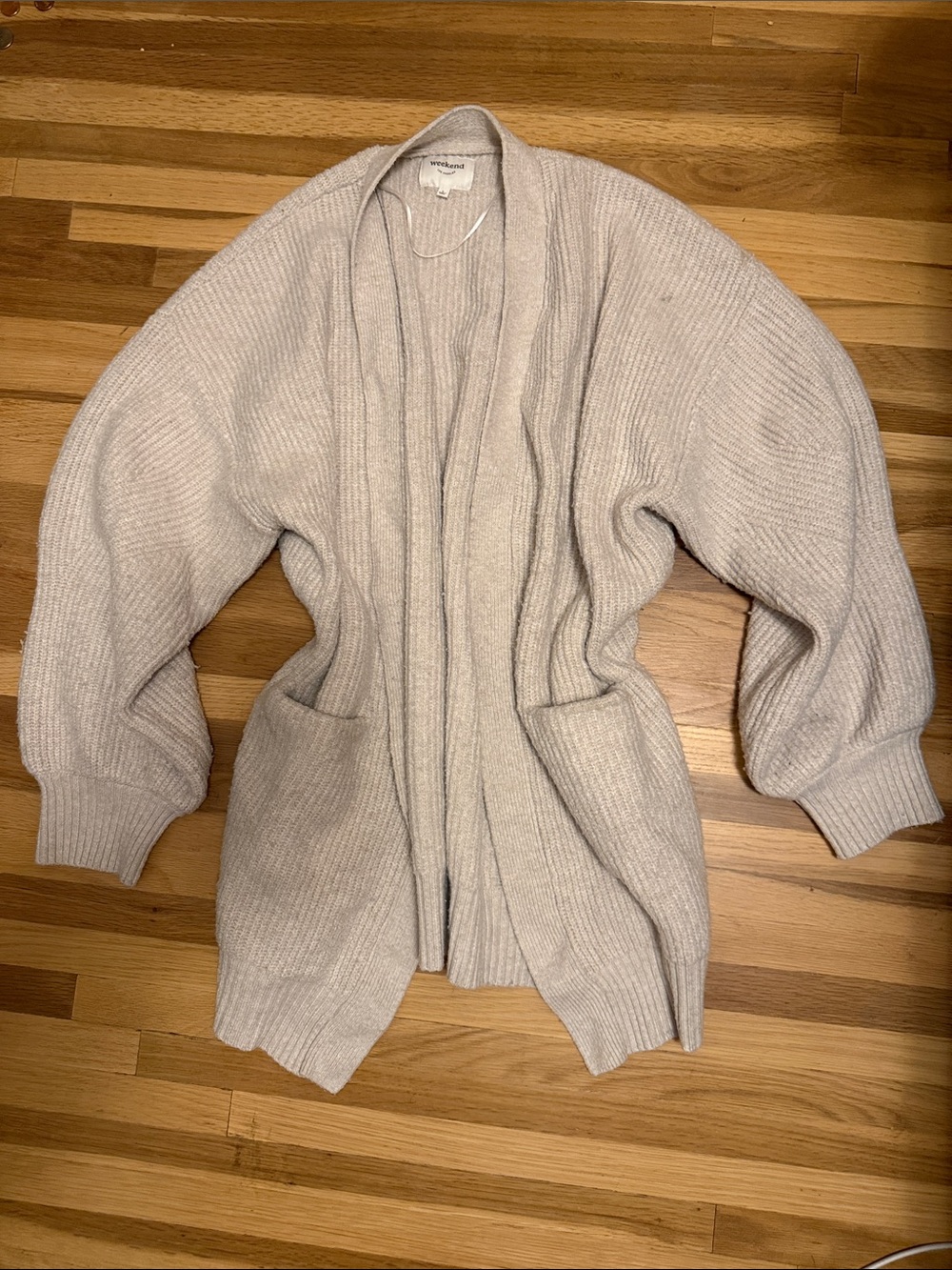 Weekend Cozy Thick Open-Front Ribbed Pocket Cardigan Sweater - Cream